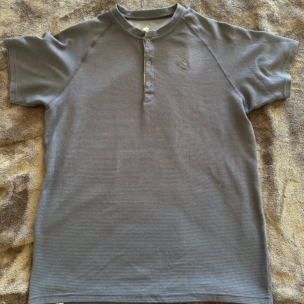 Rabbit Men's T-Shirt Navy Blue Waffle Knit Front Button Short Sleeve Size XL